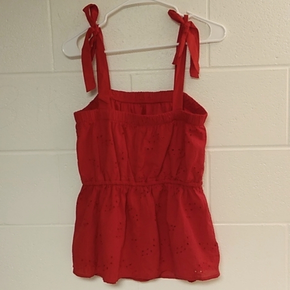 MAURICES, EYELET, SLEEVLESS, SHOULDER TIES, LINED, PEPLUM, TOP - Picture 2 of 5